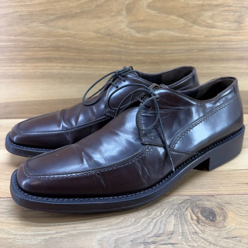 Salvatore Ferragamo Vintage 2000's Square Toe Oxfords Mens 7.5 D Brown Leather